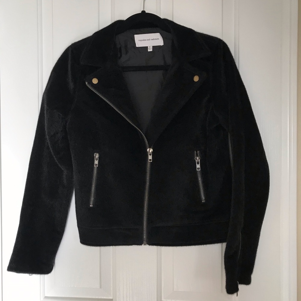 Cupcakes and Cashmere faux fur motorcycle jacket